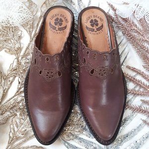 Lucky Brand Clair Leather Shoe Slip On Mule Brown